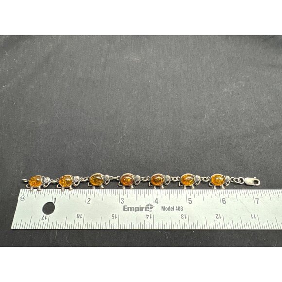 Baltic Honey Amber Lucky Elephant Sterling Silver 7" Bracelet - Picture 4 of 9